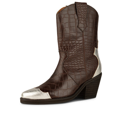 SHOE THE BEAR WOMENS STB-Nancy Western Croco Boots 061 Dark Brown