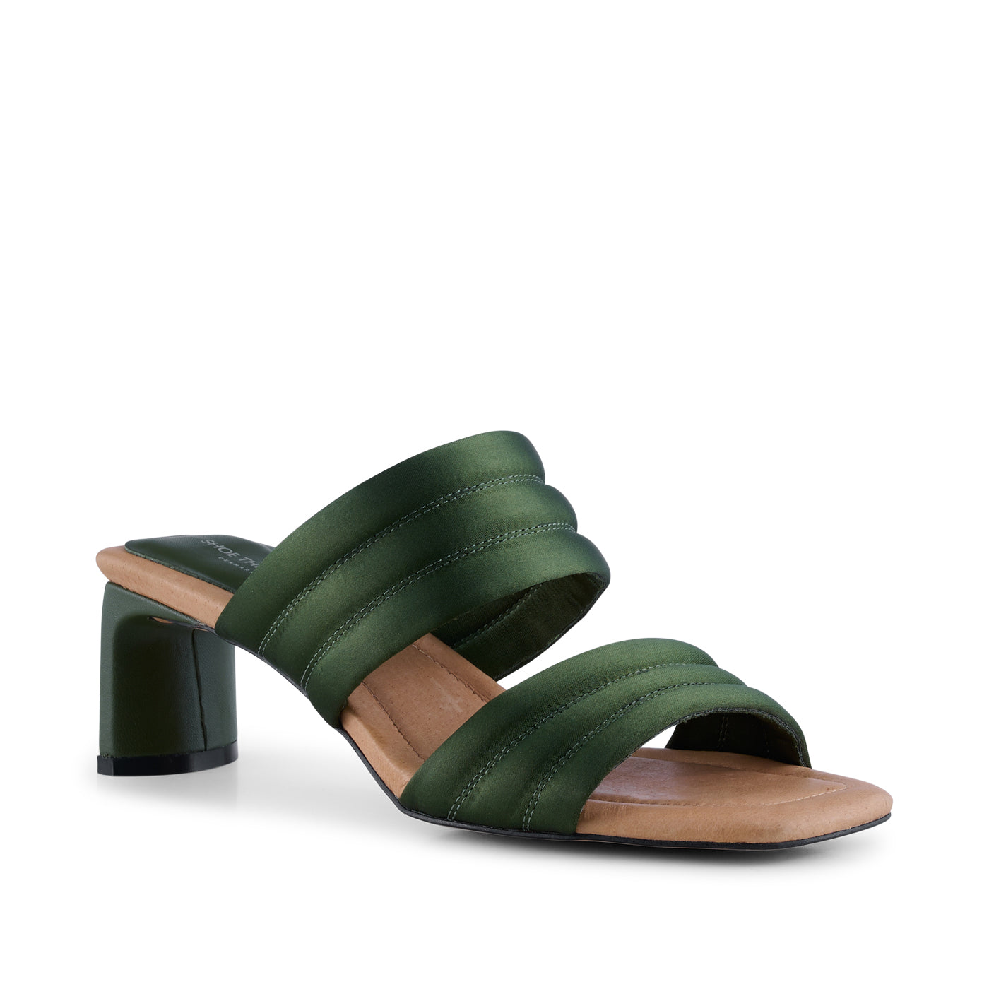 SHOE THE BEAR WOMENS Sylvi hæl tekstil Heel Sandals 822 MOSS GREEN SATIN
