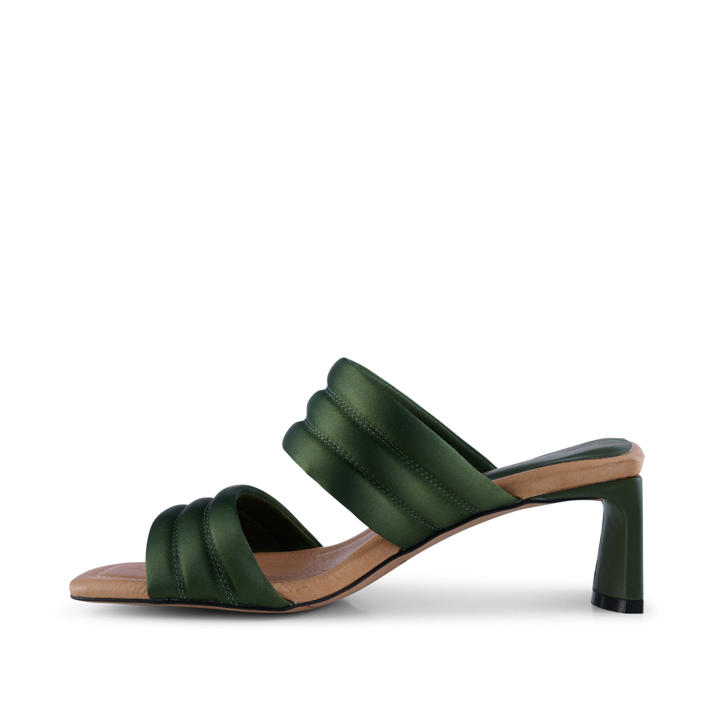 SHOE THE BEAR WOMENS Sylvi hæl tekstil Heel Sandals 822 MOSS GREEN SATIN